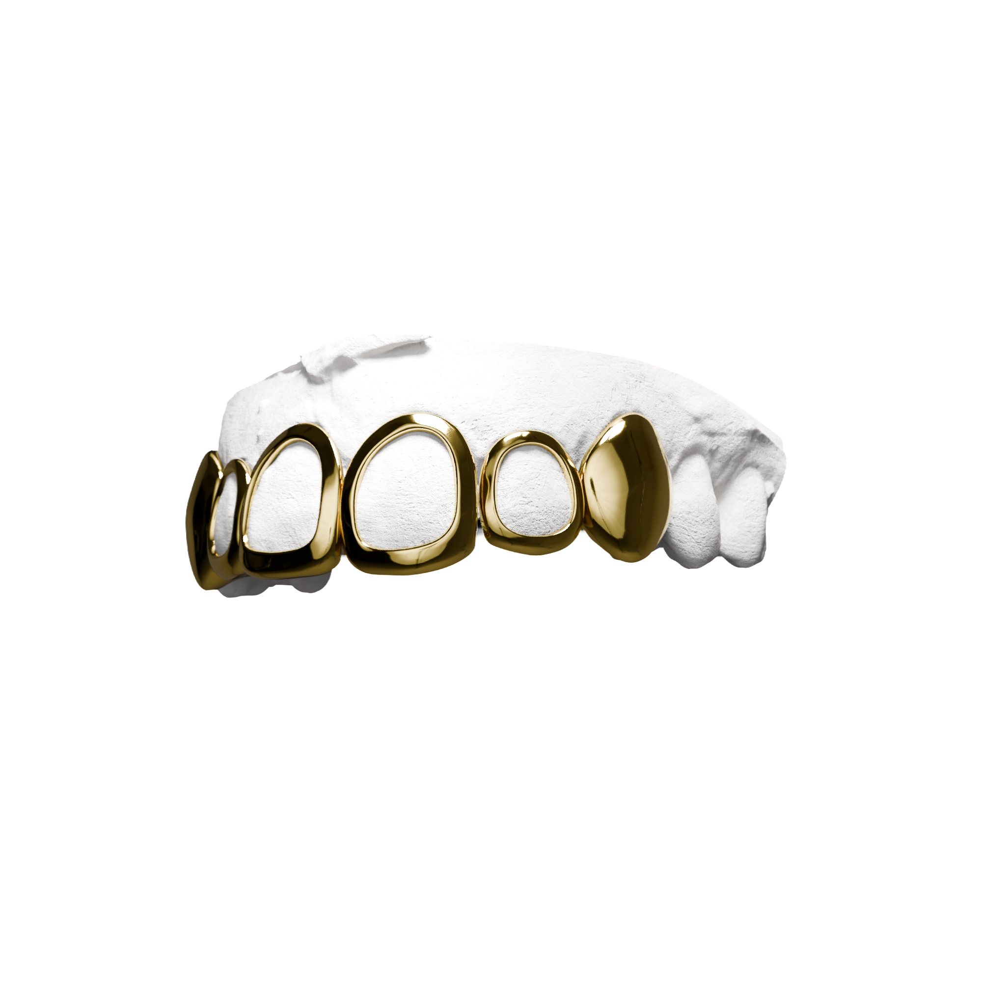 Grillz Canines Pleines + Fenêtres – combo 6 dents, canines pleines et fenêtres, or, vue 3/4