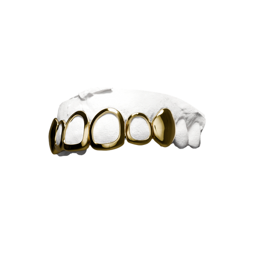 Grillz Canines Pleines + Fenêtres – combo 6 dents, canines pleines et fenêtres, or, vue 3/4