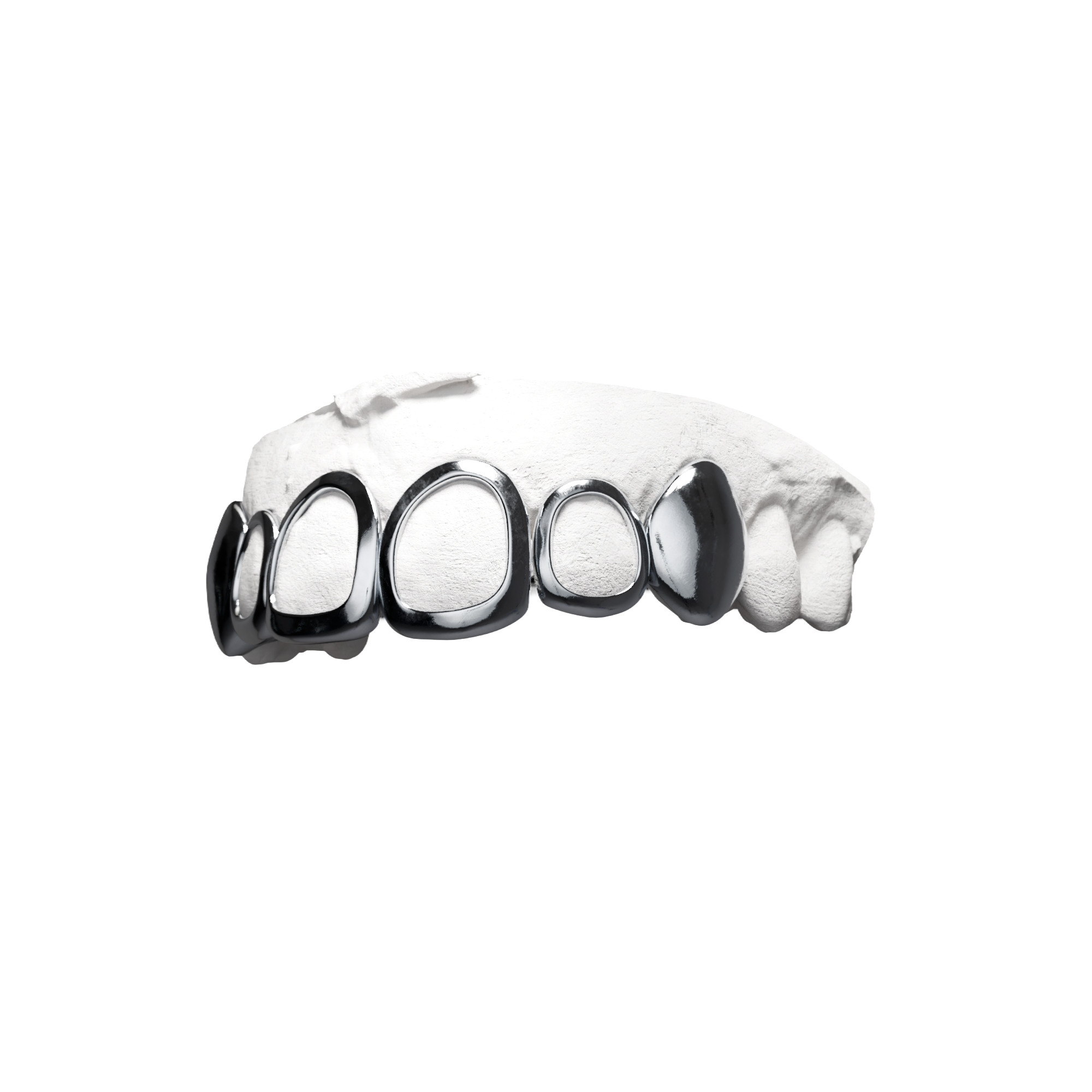 Grillz Canines Pleines + Fenêtres – combo 6 dents, canines pleines et fenêtres, argent, vue 3/4