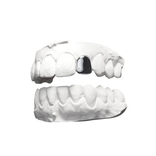 Grillz Dent Pleine – une dent entièrement recouverte, argent, vue 3/4