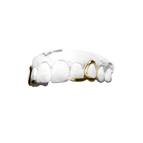 Grillz Double Jorja – fenêtre et barre des deux côtés, or, vue 3/4