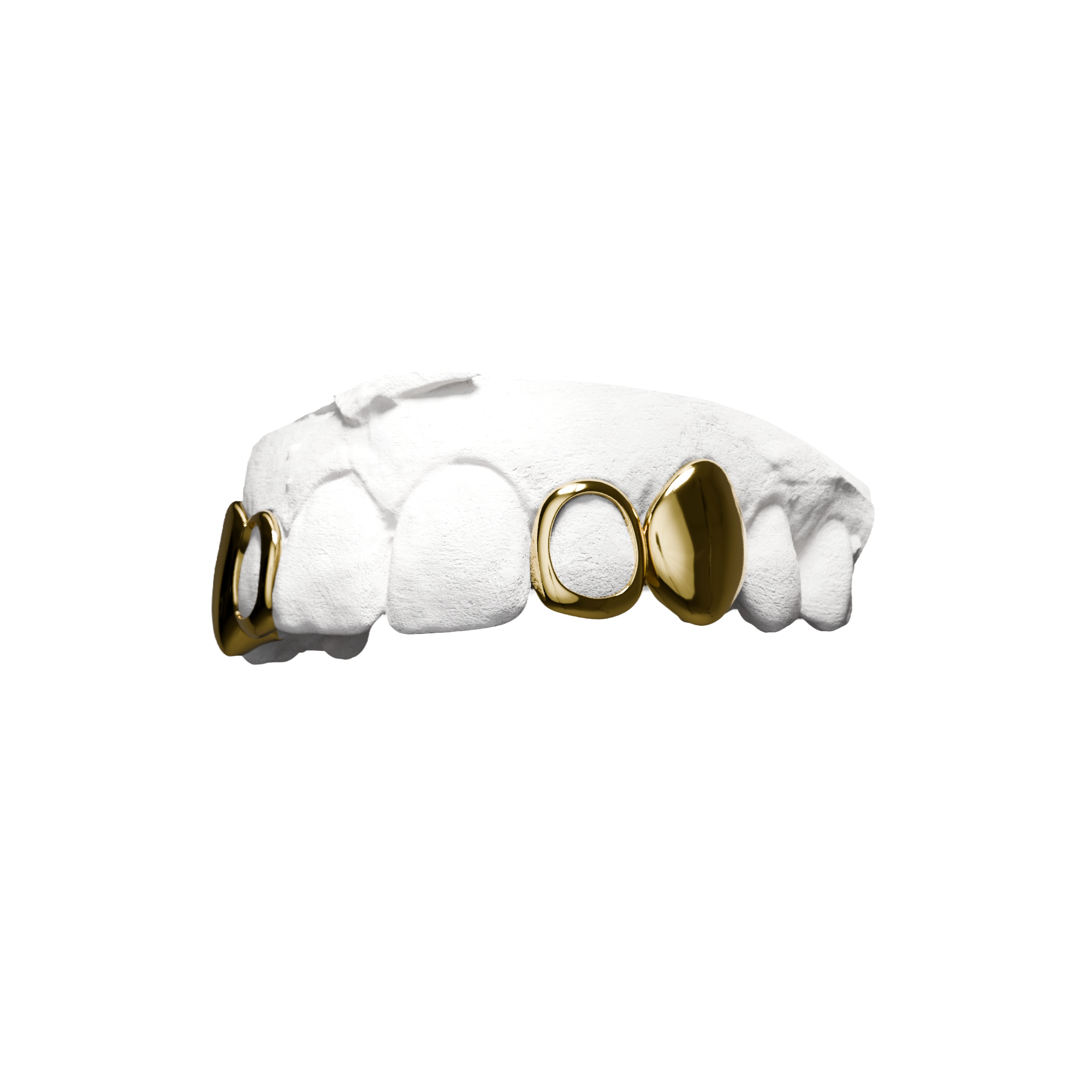 Grillz Double Pleine Fenêtre – version symétrique 4 dents, or, vue 3/4