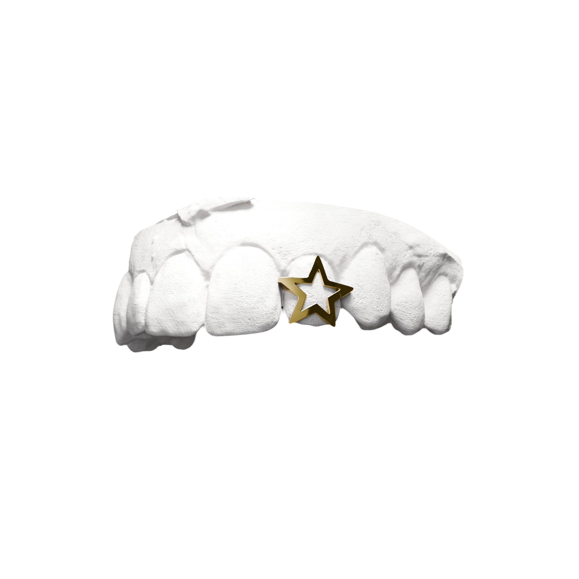 Grillz Étoile 1 Dent – étoile posée seule sur une dent, or, vue 3/4