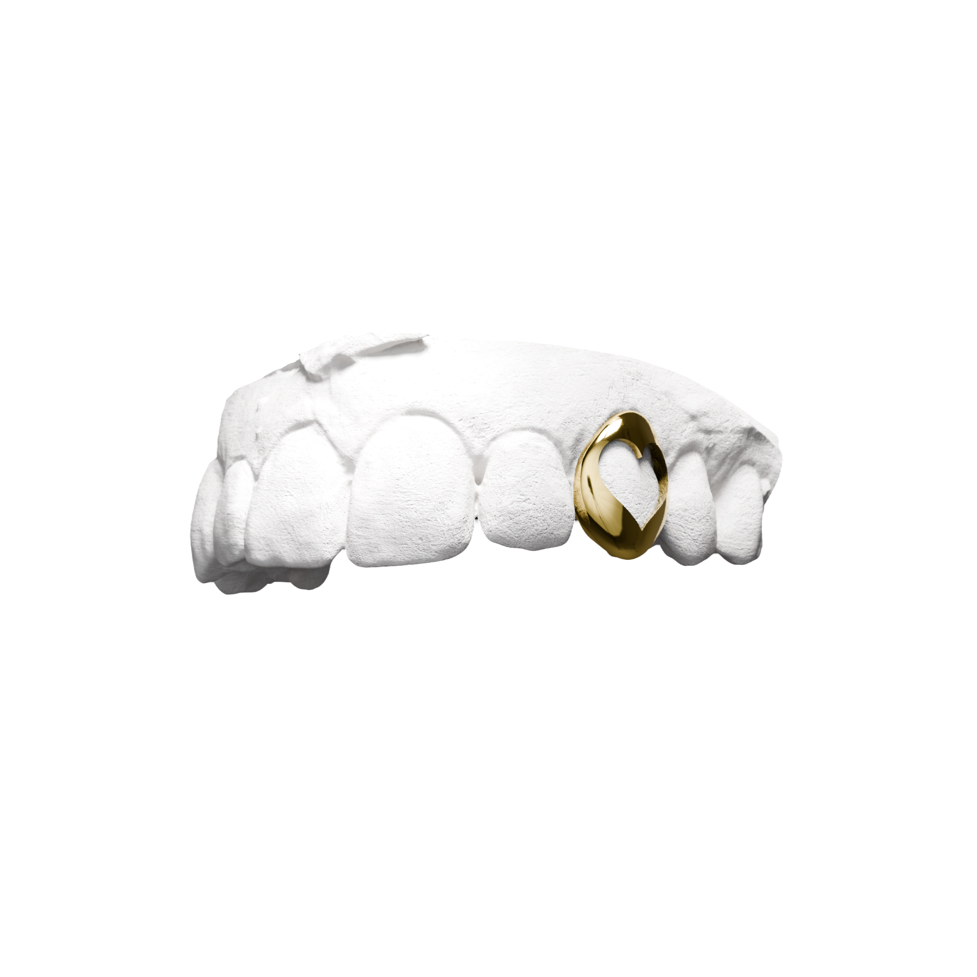 Grillz Fenêtre Cœur – fenêtre avec cœur découpé au centre de la dent, or, vue 3/4