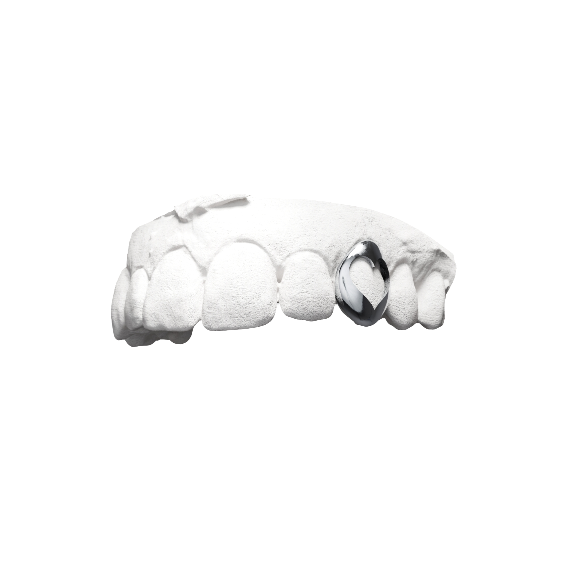Grillz Fenêtre Cœur – fenêtre avec cœur découpé au centre de la dent, argent, vue 3/4