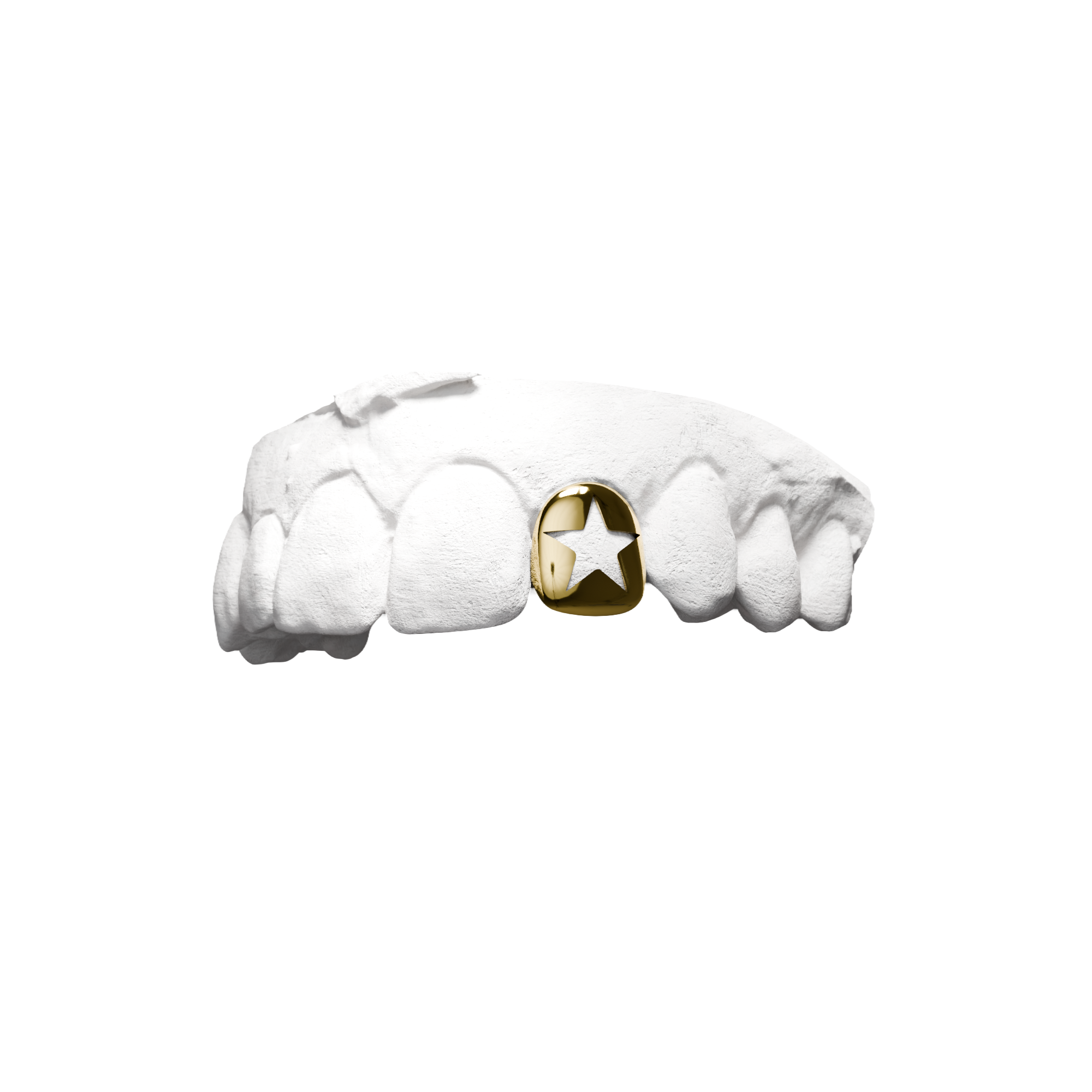 Grillz Fenêtre Étoile – fenêtre avec étoile découpée au centre de la dent, or, vue 3/4