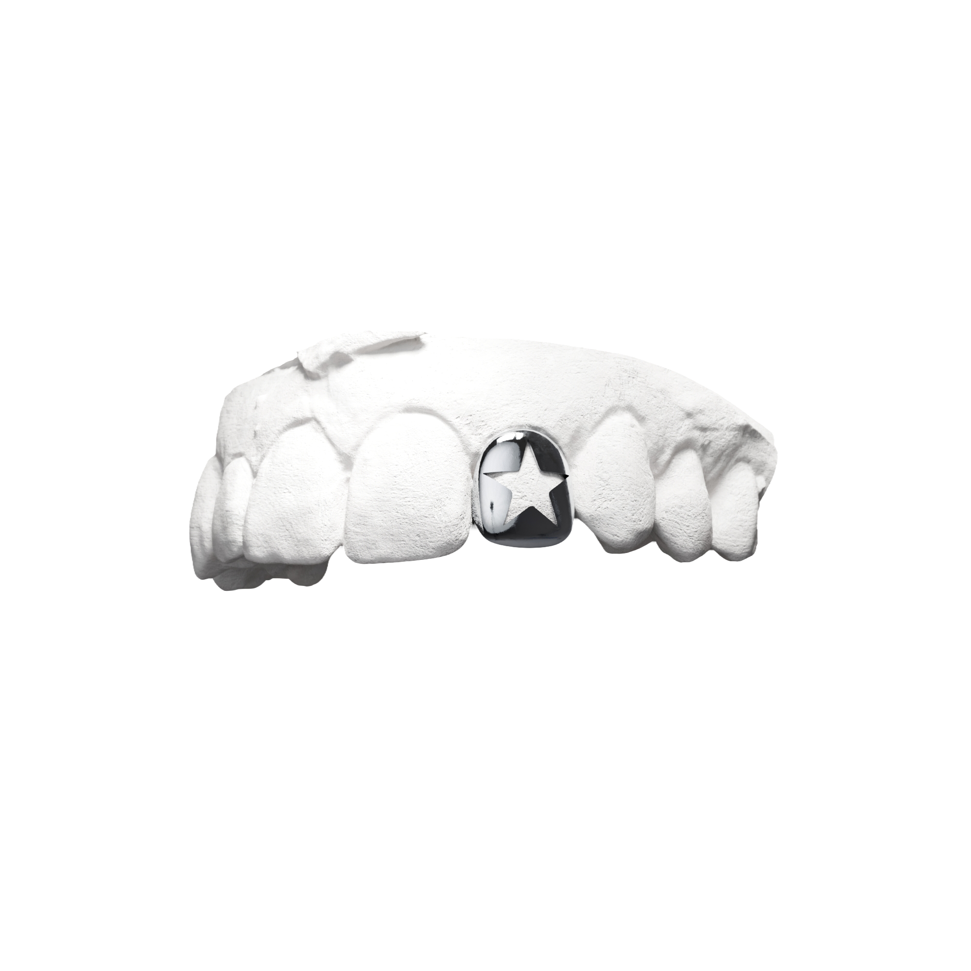 Grillz Fenêtre Étoile – fenêtre avec étoile découpée au centre de la dent, argent, vue 3/4