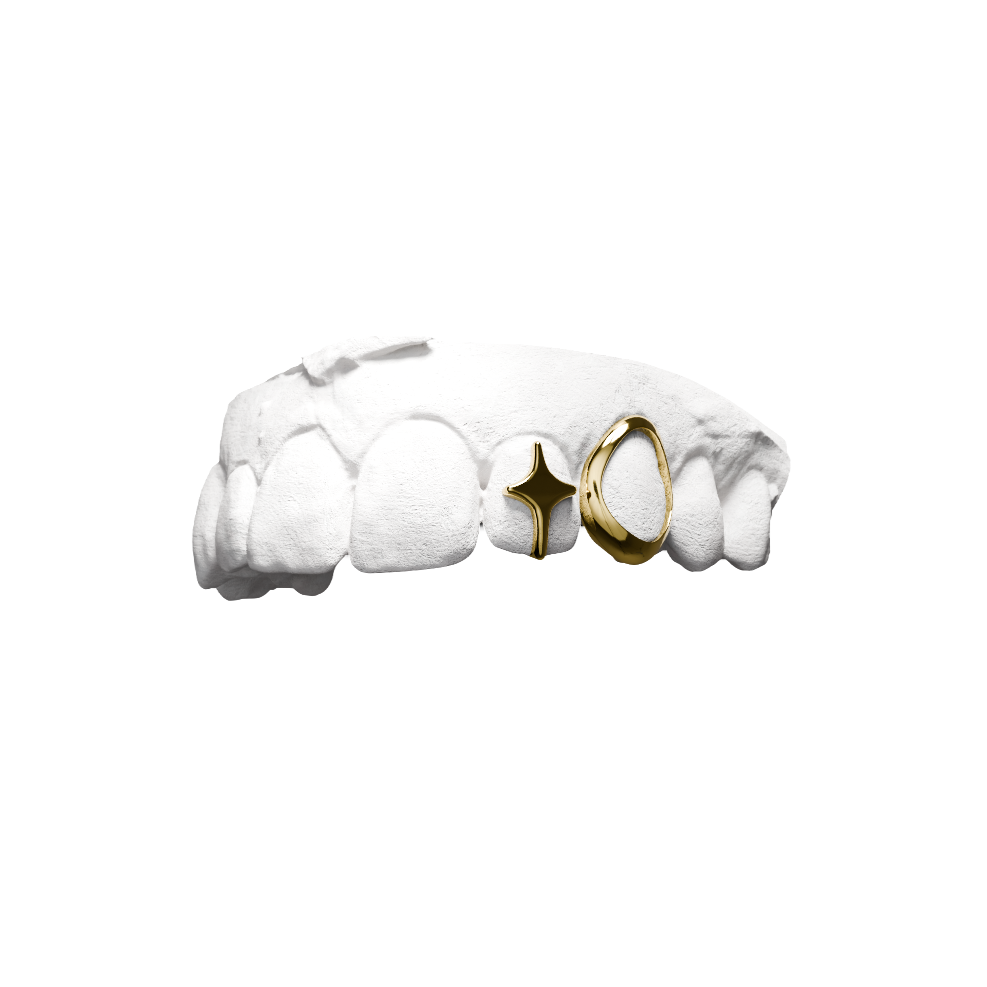 Grillz Fenêtre + Shine Star – combo fenêtre et étoile Y2K 4 branches, or, vue 3/4