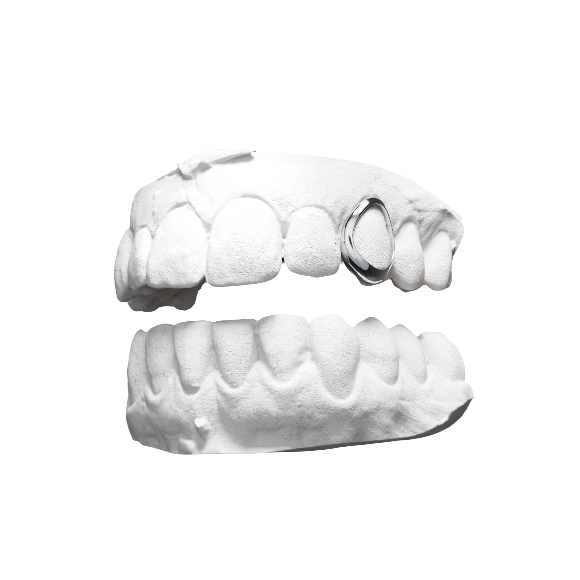Grillz Fenêtre – contour métallique autour de la dent, argent, vue 3/4