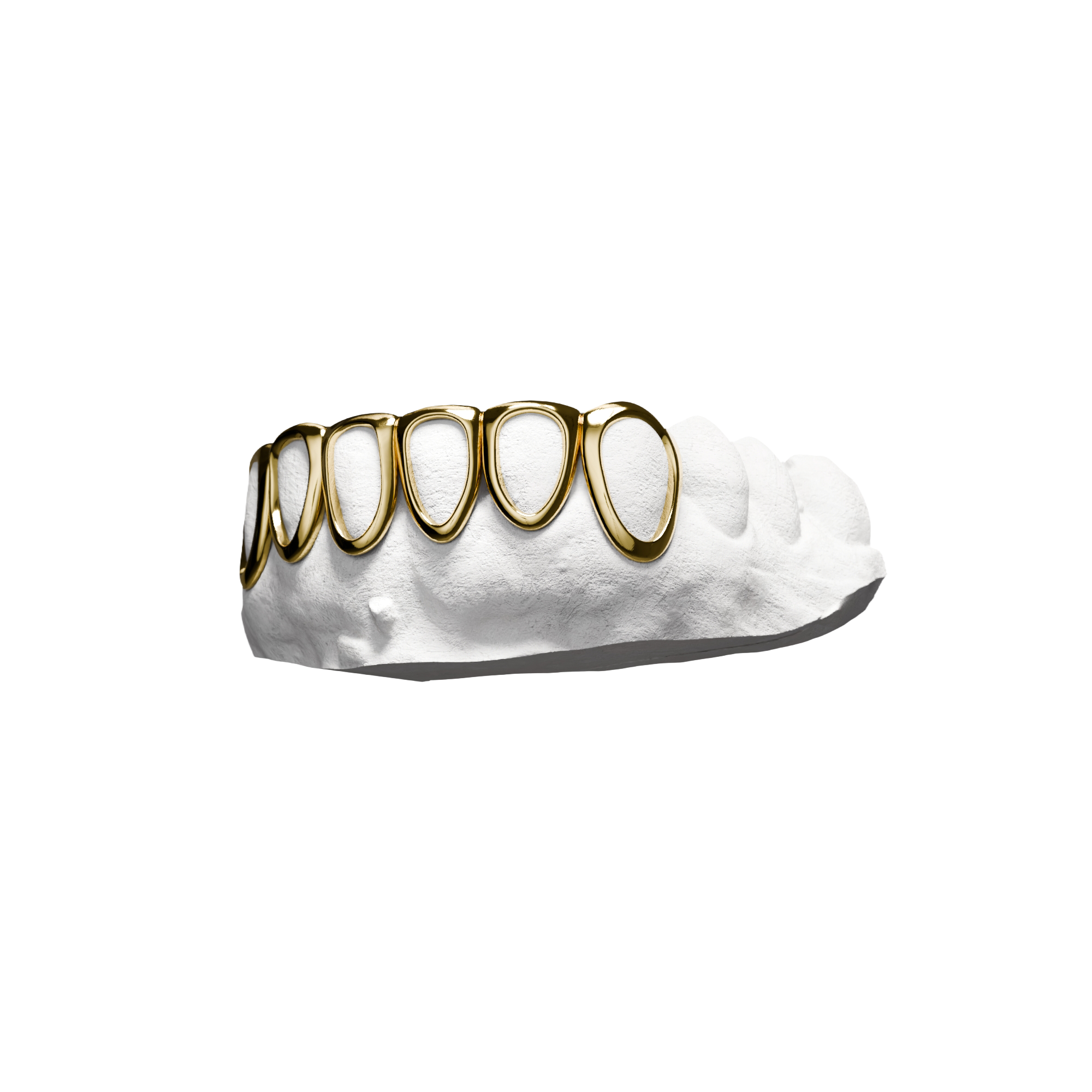 Grillz Full Fenêtres Bas – contours sur toute l'arcade inférieure, or, vue 3/4