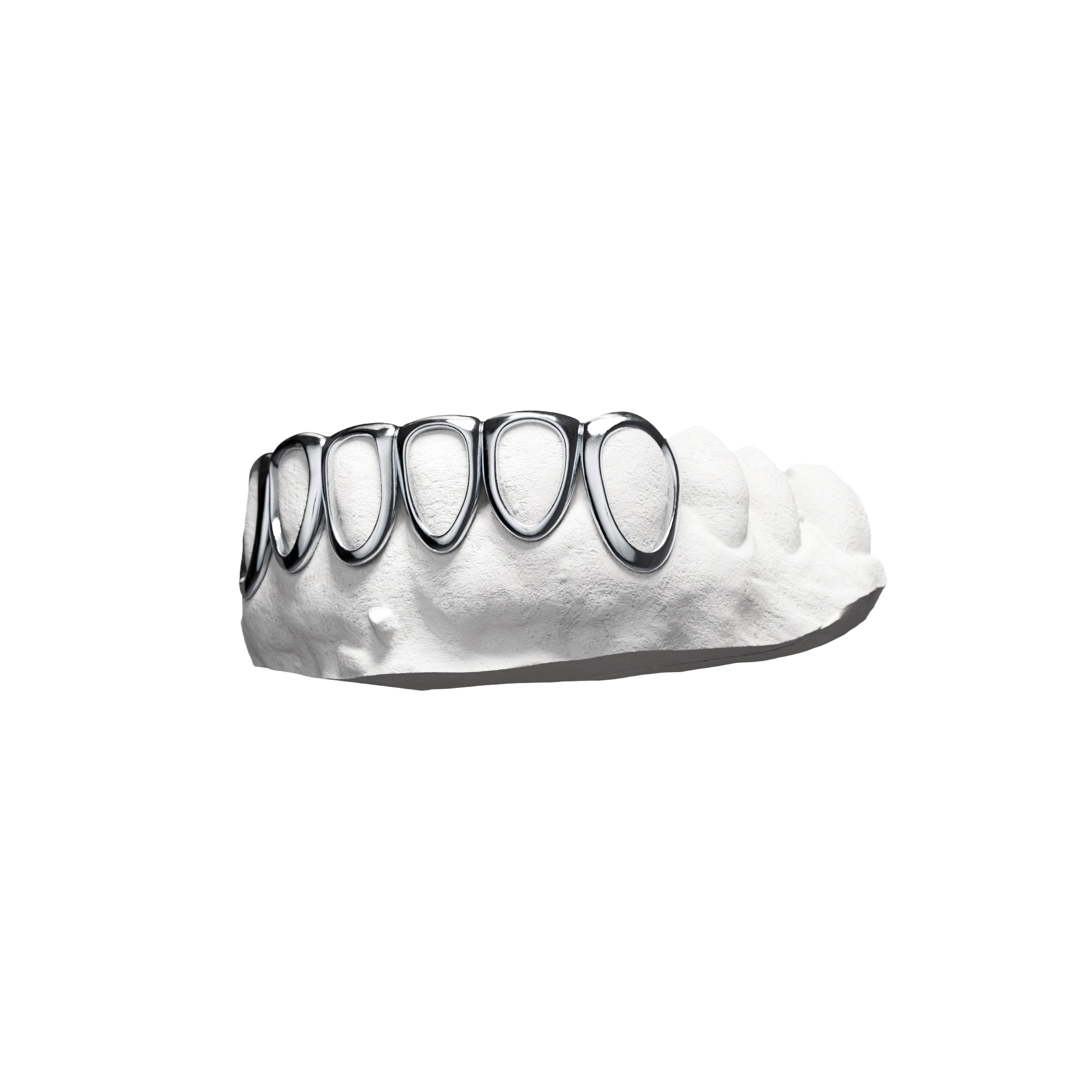 Grillz Full Fenêtres Bas – contours sur toute l'arcade inférieure, argent, vue 3/4
