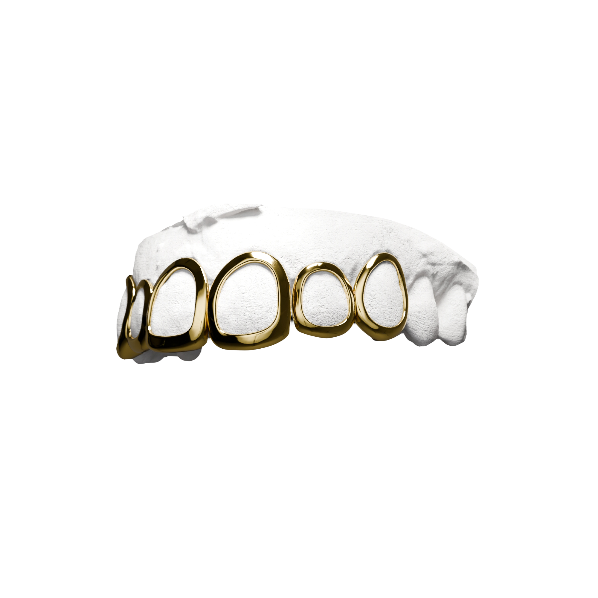 Grillz Full Fenêtres Haut – contours sur toute l'arcade supérieure, or, vue 3/4