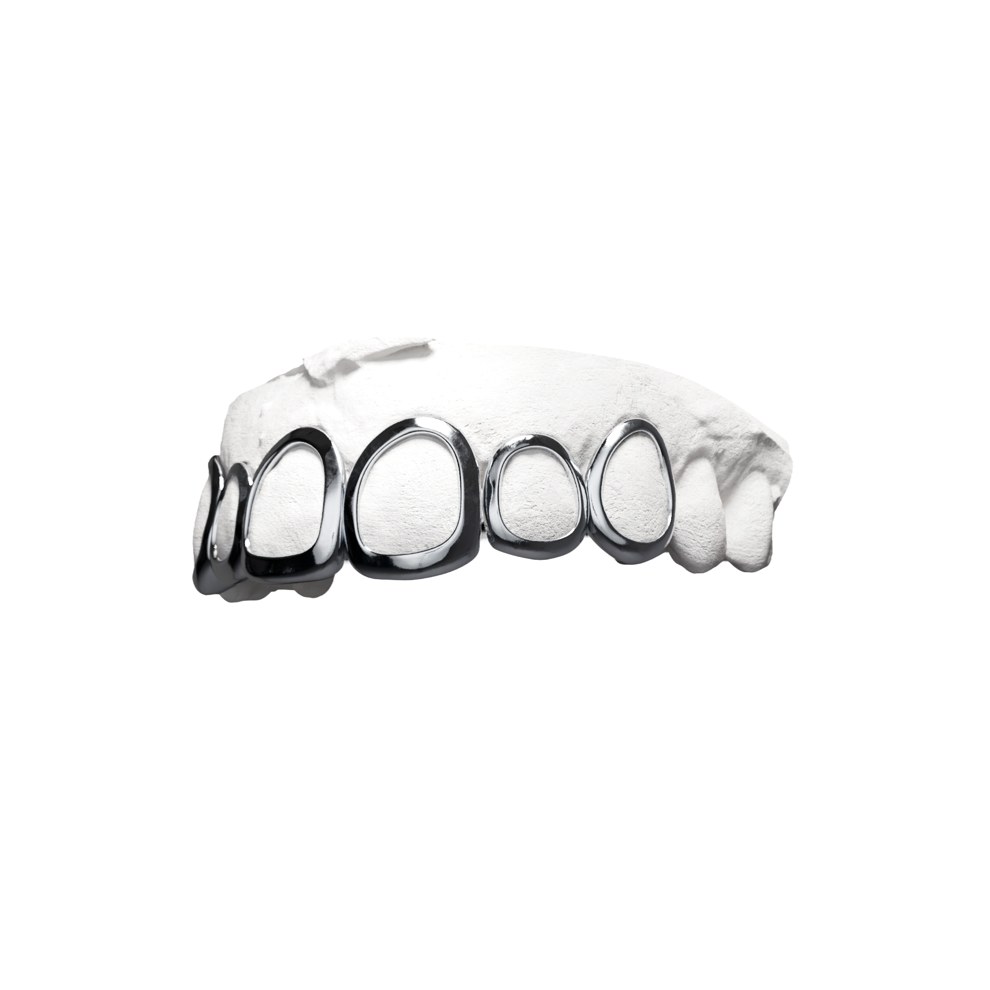 Grillz Full Fenêtres Haut – contours sur toute l'arcade supérieure, argent, vue 3/4