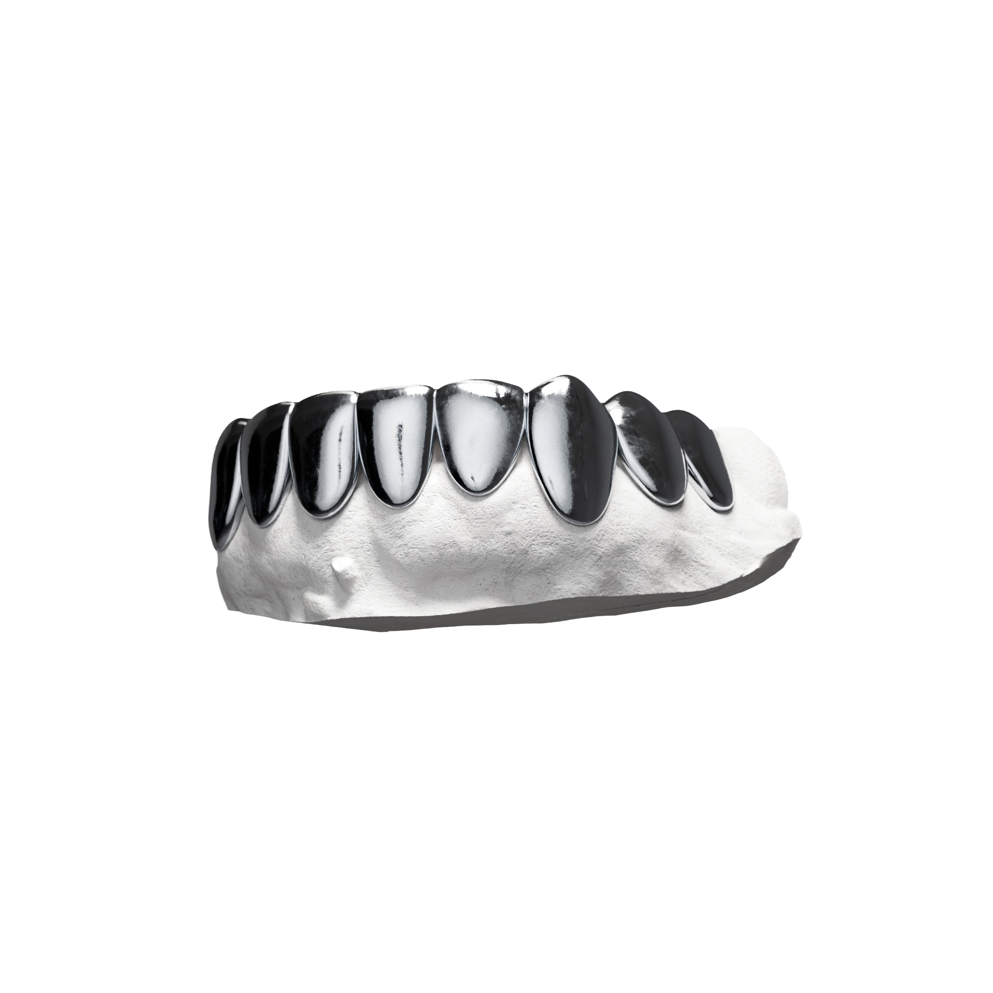 Grillz Full Pleines Bas – arcade inférieure entièrement couverte, argent miroir, vue 3/4
