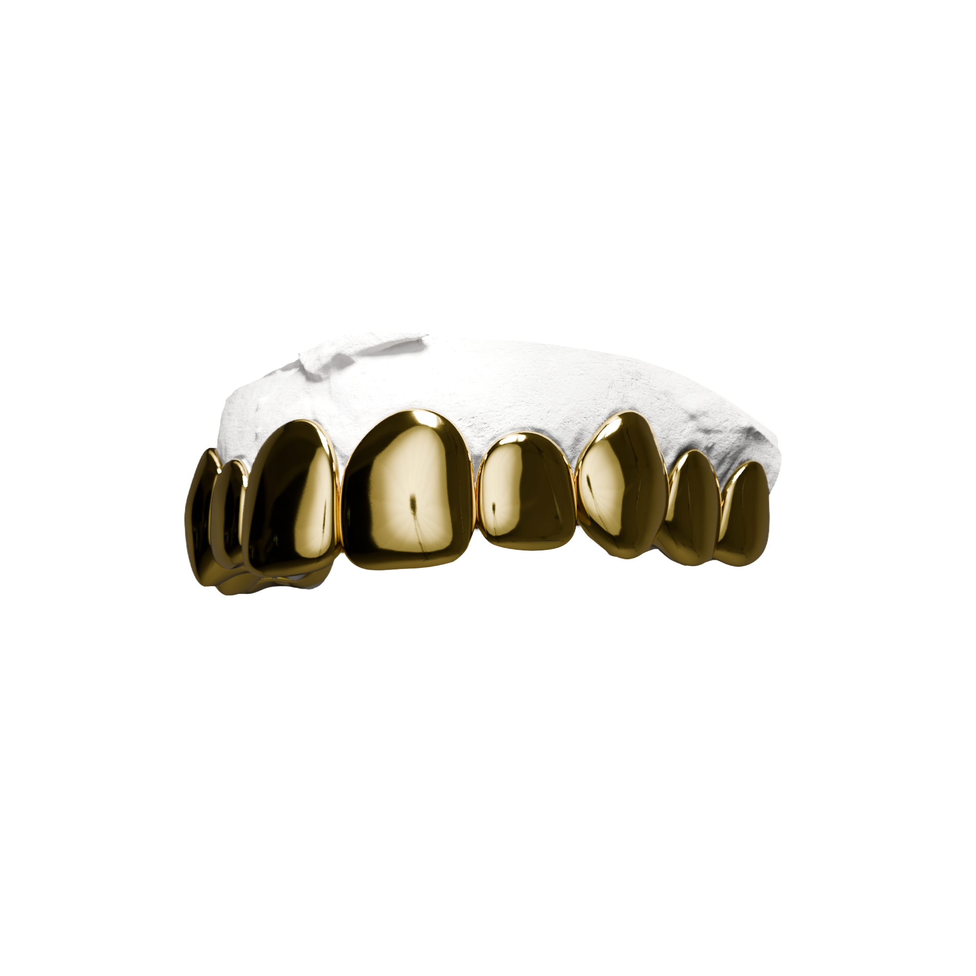 Grillz Full Pleines Haut – arcade supérieure entièrement couverte, or miroir, vue 3/4