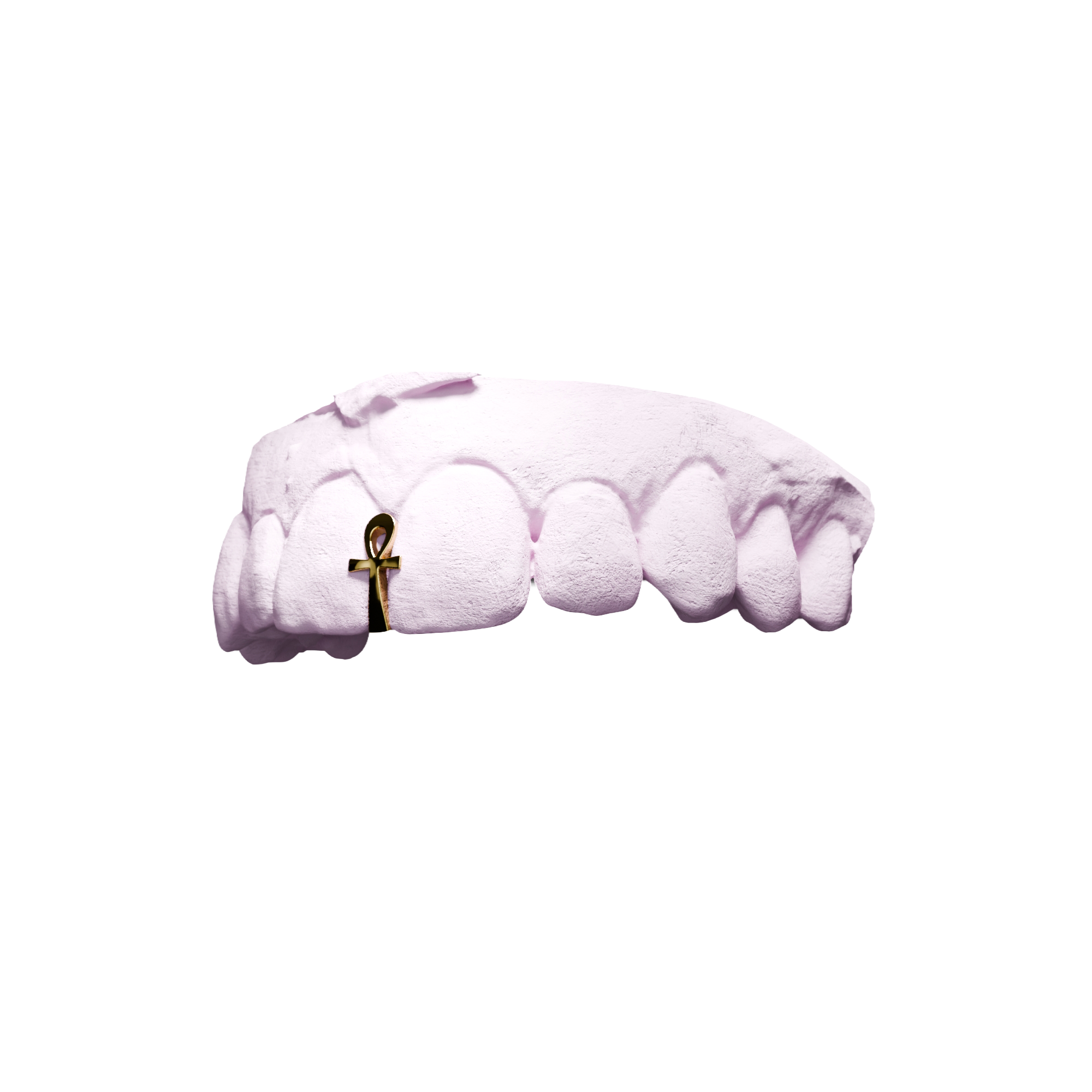 Grillz Interstice Ankh – croix ankh égyptienne entre deux dents, or, vue 3/4