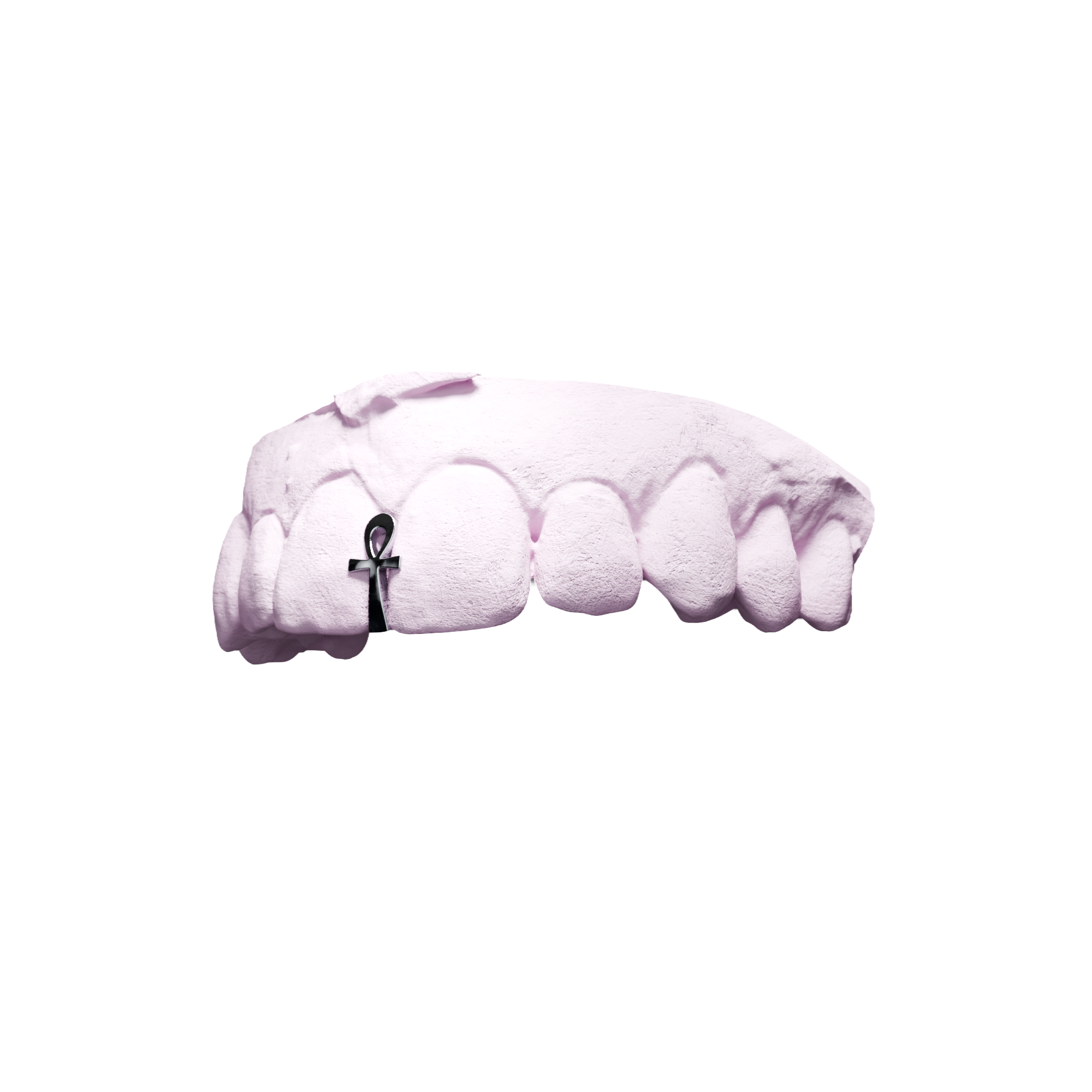 Grillz Interstice Ankh – croix ankh égyptienne entre deux dents, argent, vue 3/4