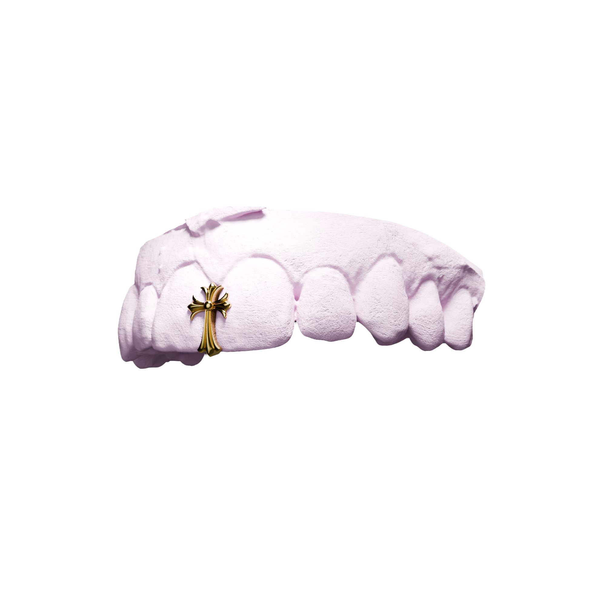 Grillz Interstice Croix Chrome – croix gothique entre deux dents, or, vue 3/4