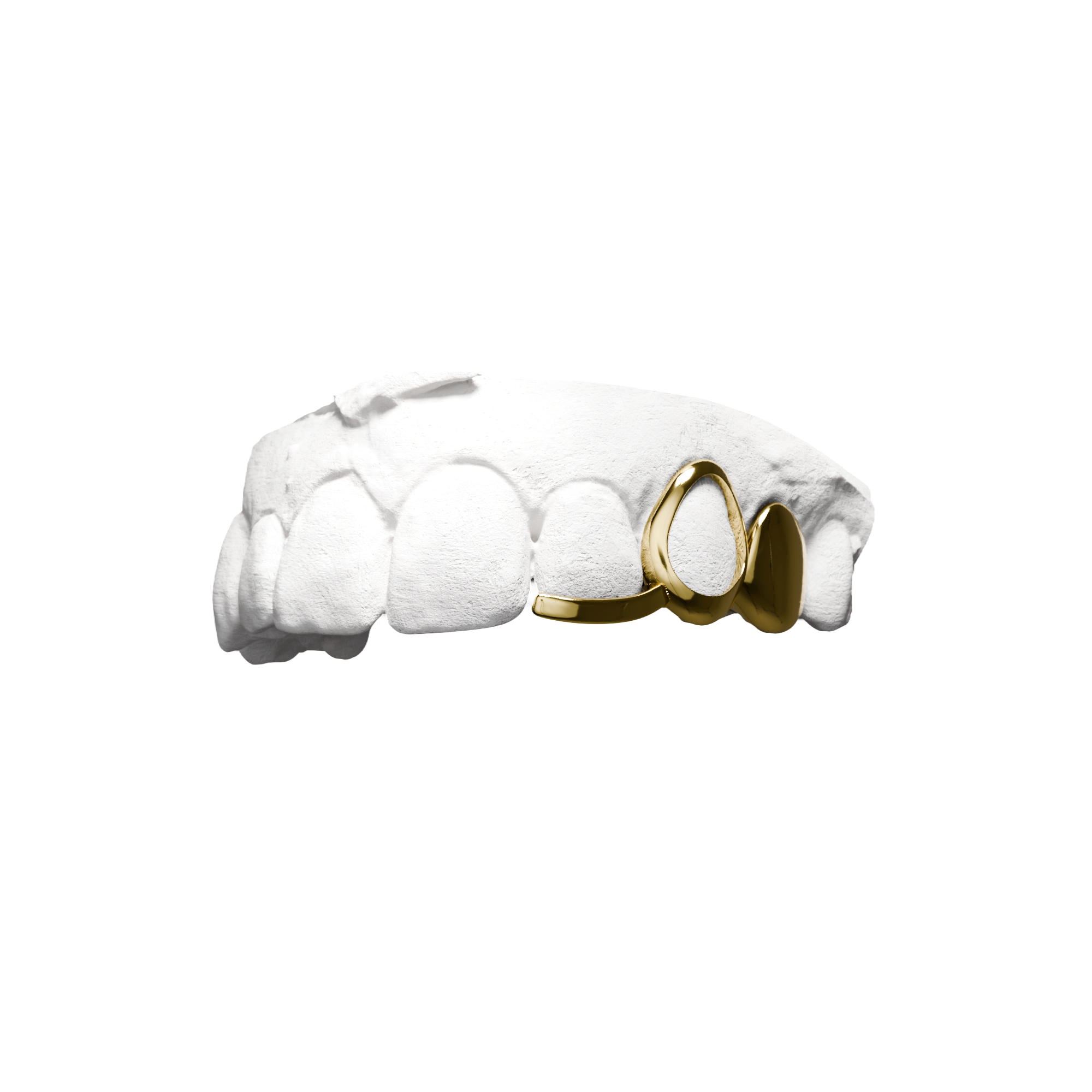 Grillz Jorja XL – fenêtre, barre et dent pleine sur prémolaire, or, vue 3/4