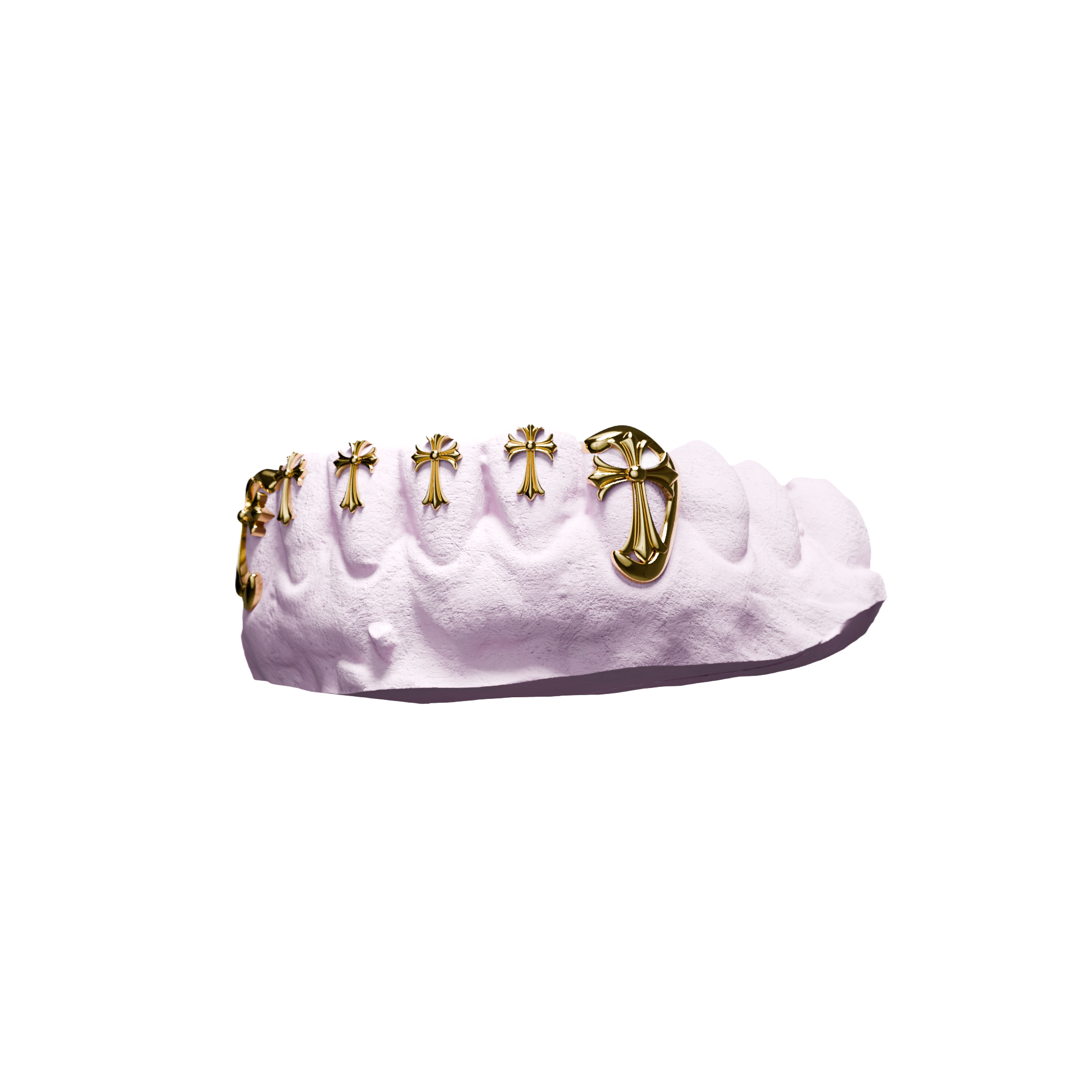 Grillz London Bridge 6 Croix Chrome – six croix réparties sur la ligne, or, vue 3/4