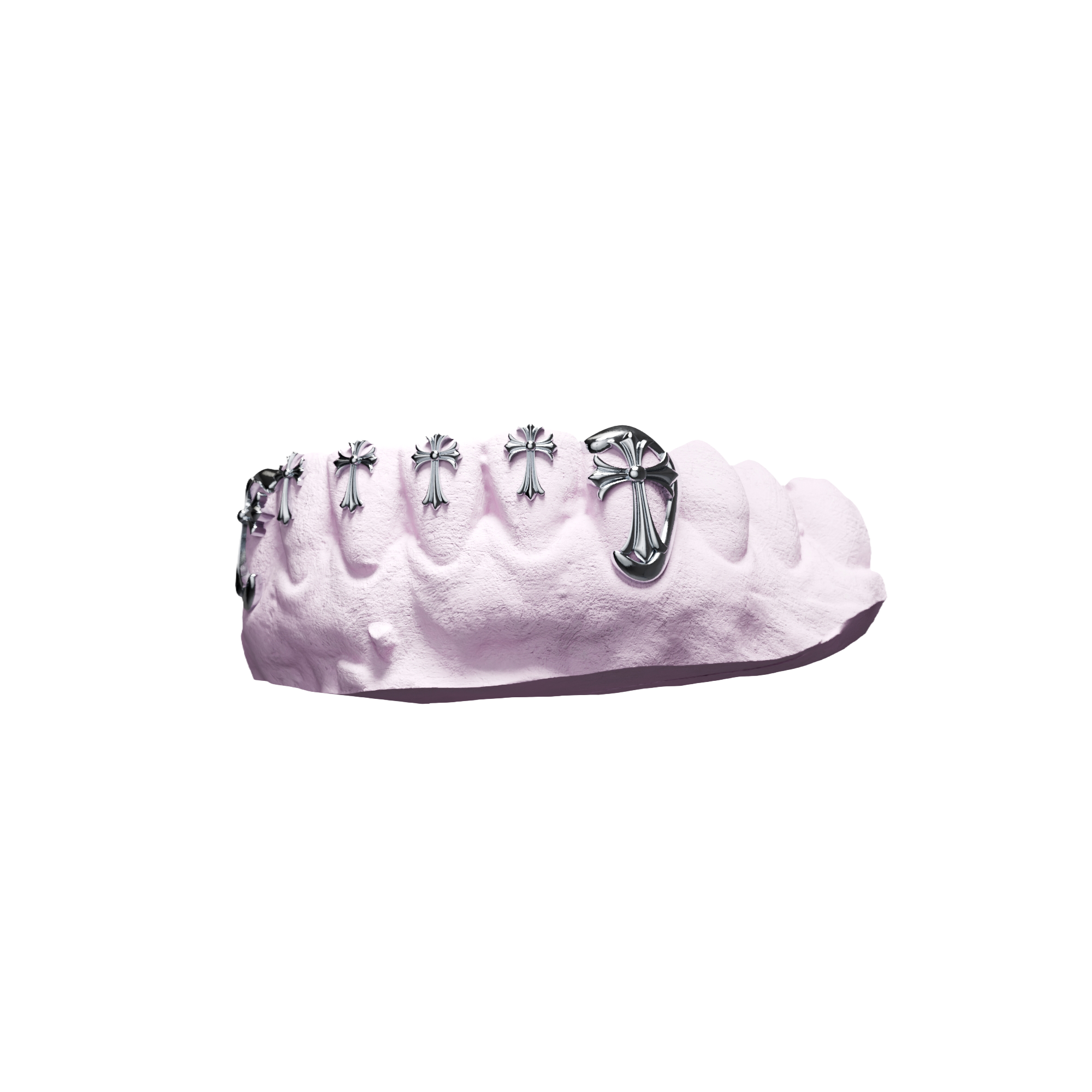 Grillz London Bridge 6 Croix Chrome – six croix réparties sur la ligne, argent, vue 3/4