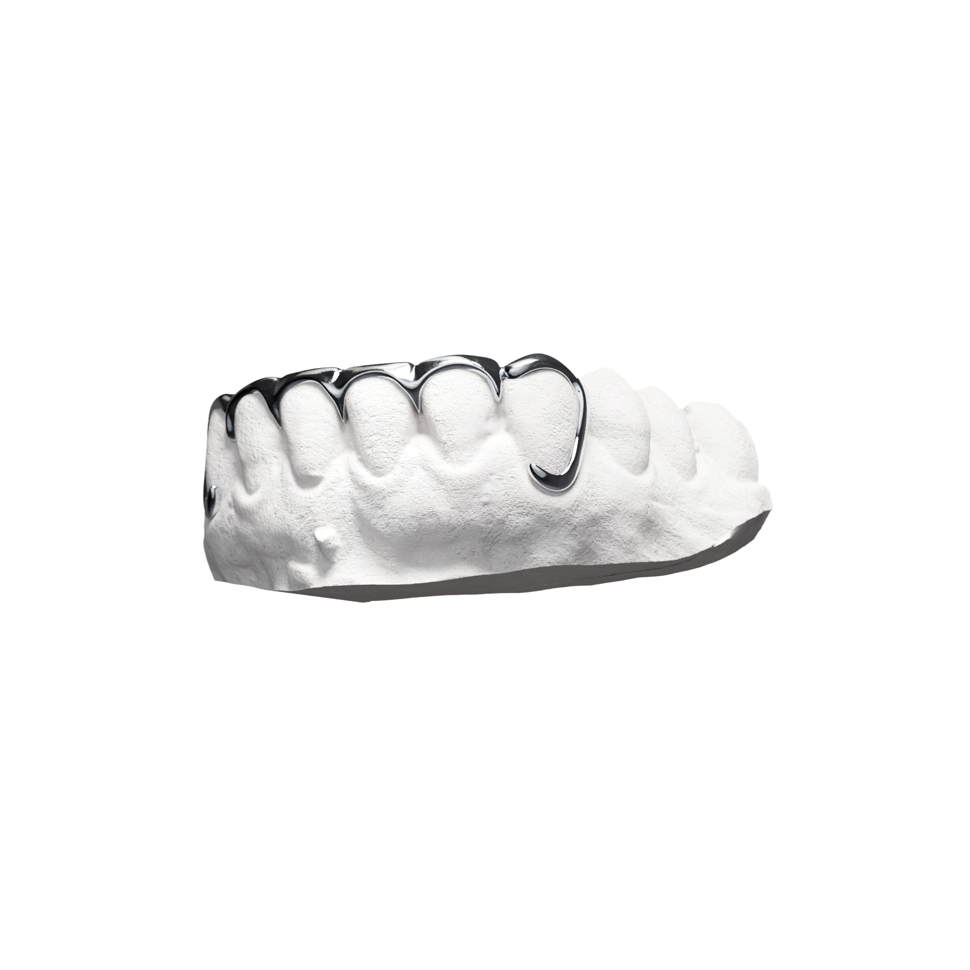 Grillz London Bridge Waves – barre ondulée en vagues entre les dents, argent, vue 3/4