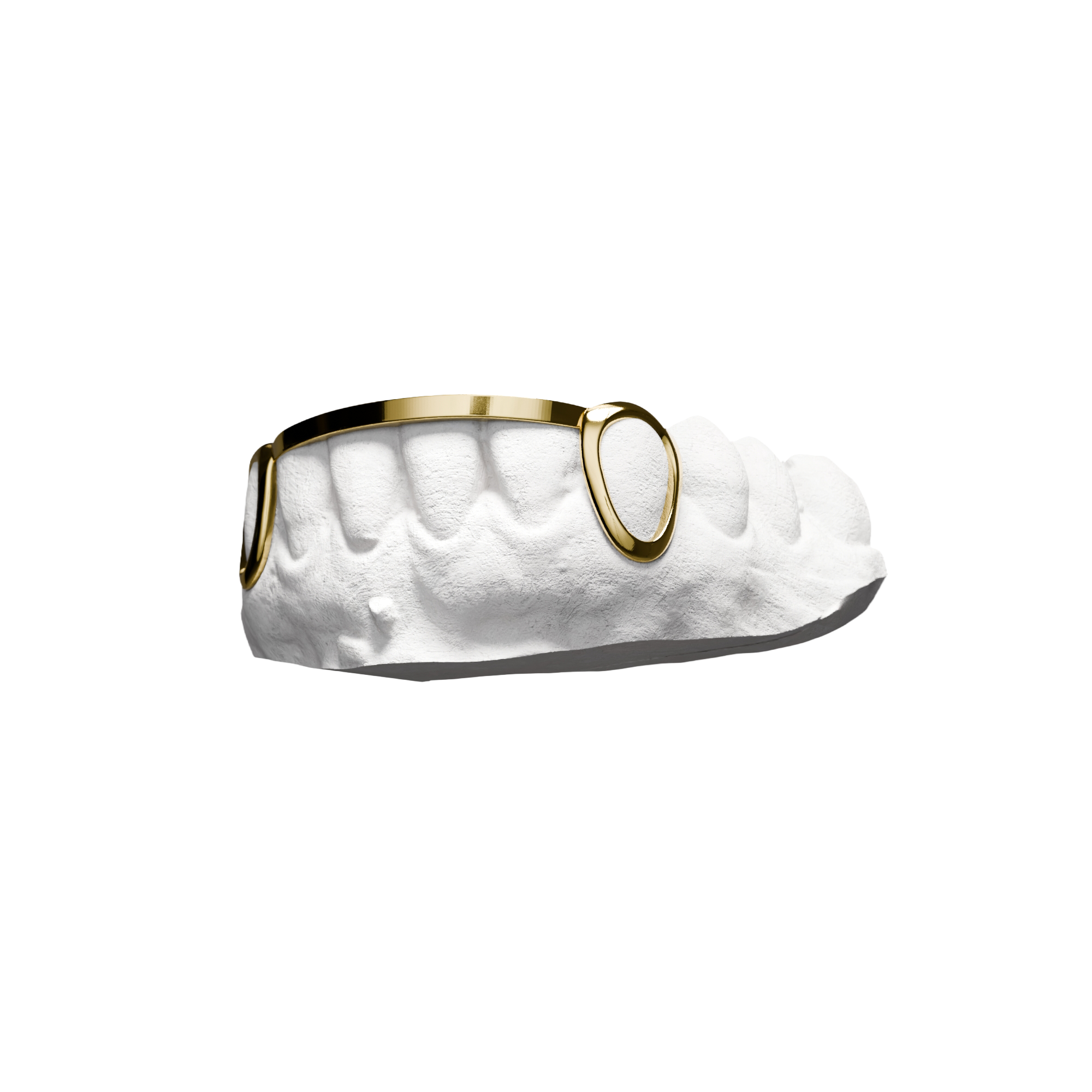 Grillz Open London Bridge – deux fenêtres canines reliées par une barre, or, vue 3/4